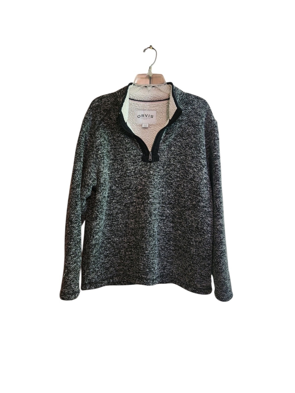 Orvis Men's Black White Qtr-Zip Pullover with Sherpa Lining